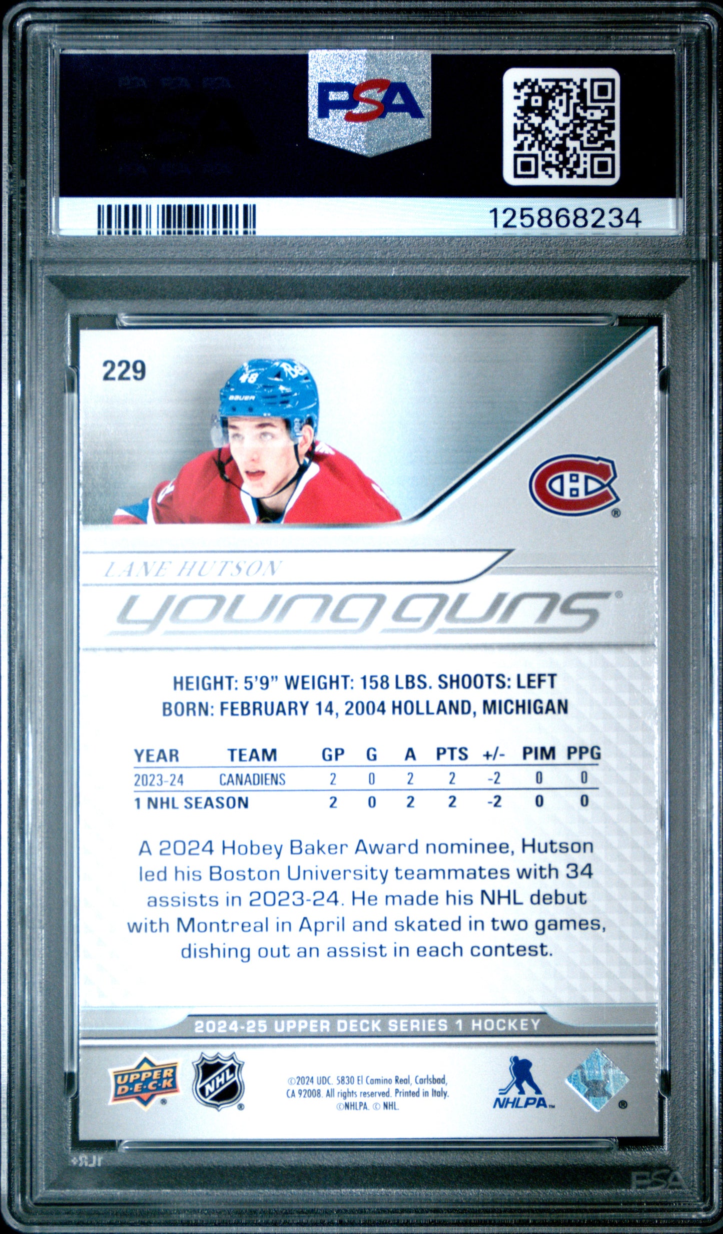 2024 Upper Deck Lane Hutson #229 PSA 9
