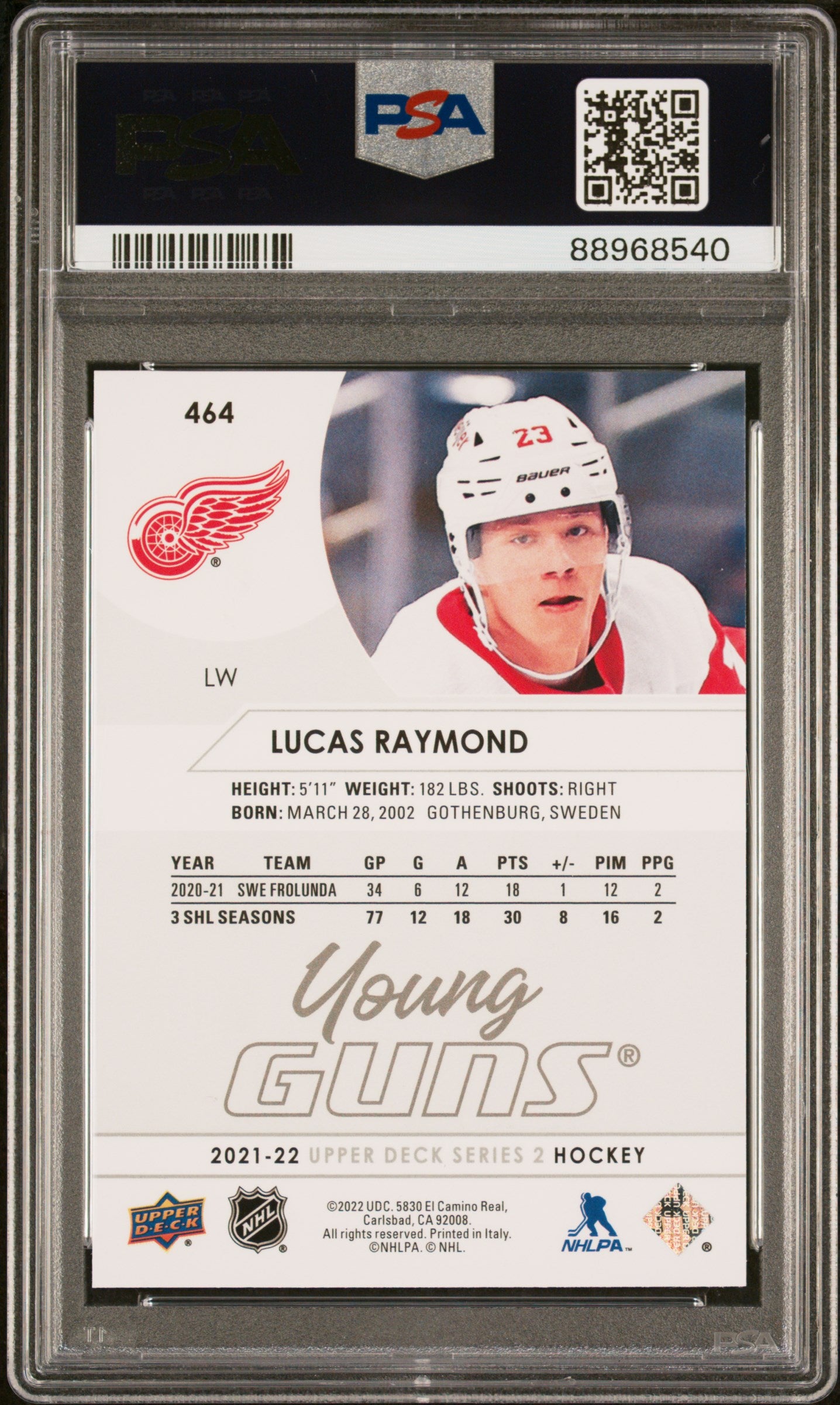 2021-2022 Upper Deck Lucas Raymond #464 PSA 10