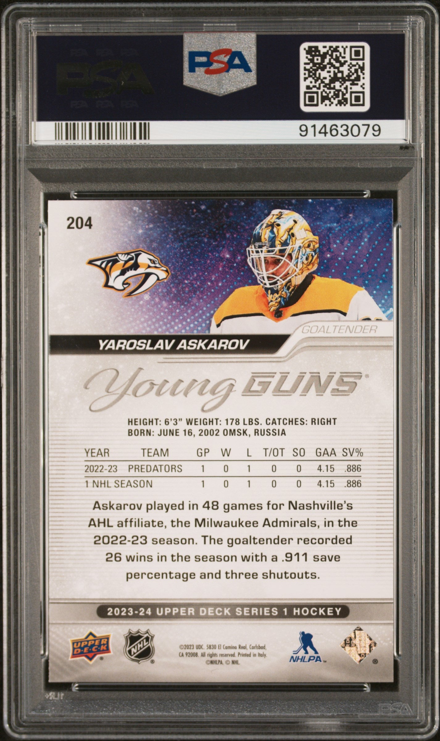 2023 Upper Deck Yaroslav Askarov #204 PSA 10