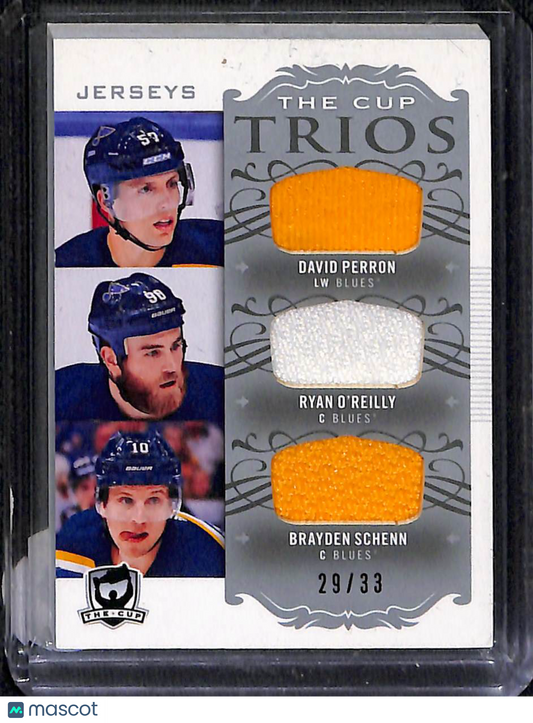 2019 2018-19 Upper Deck The Cup Trios Brayden Schenn David Perron Ryan O'Reilly #C3-ST1 The Cup Trios 29/33 Jersey Patch