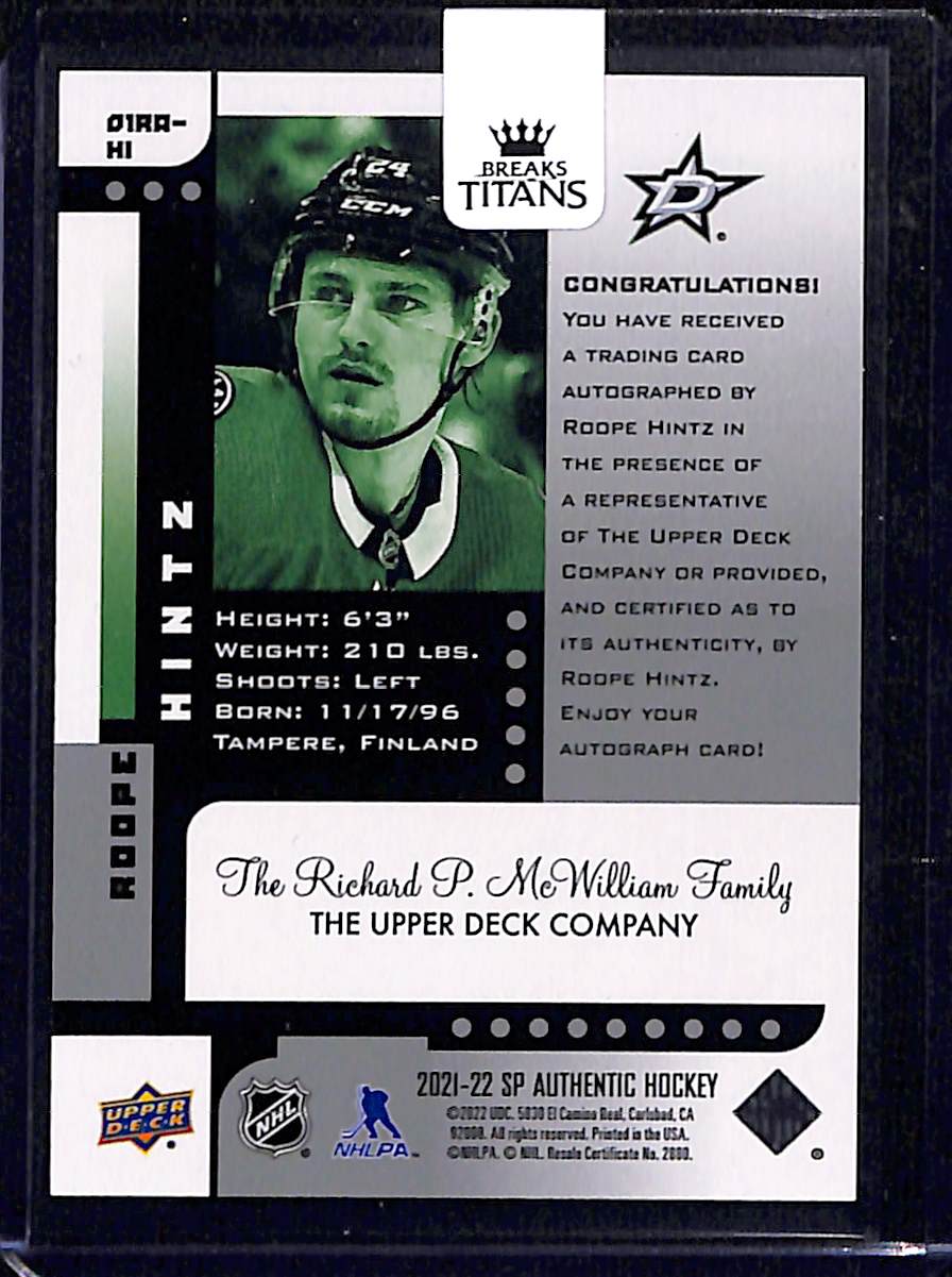 2021-22 SP Authentic Roope Hintz #D1RA-HI
