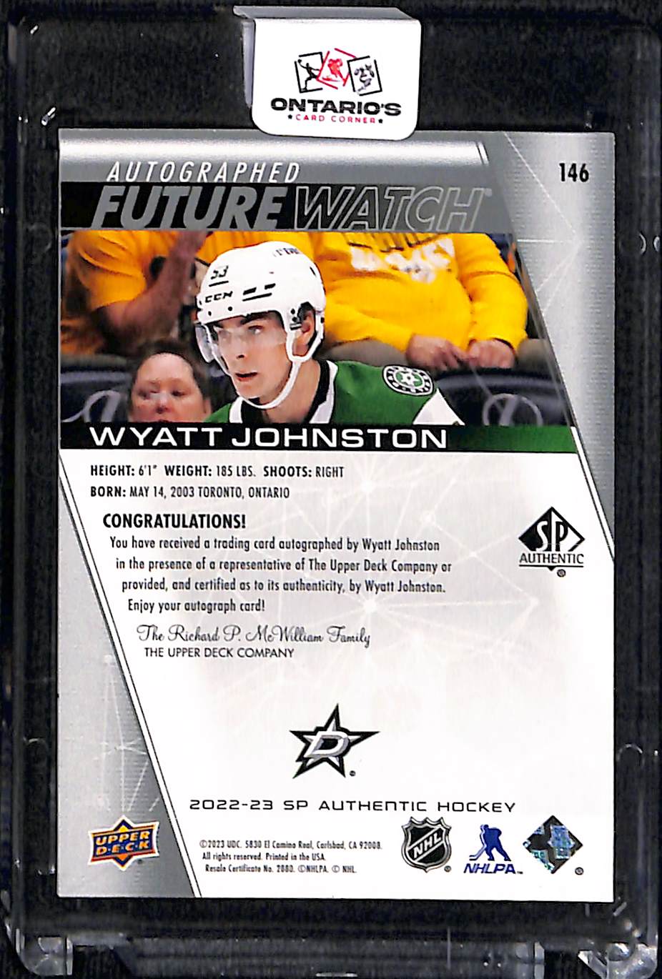 2023 2022-23 Upper Deck SP Authentic Wyatt Johnston #146 Future Watch Auto Autograph 168/999