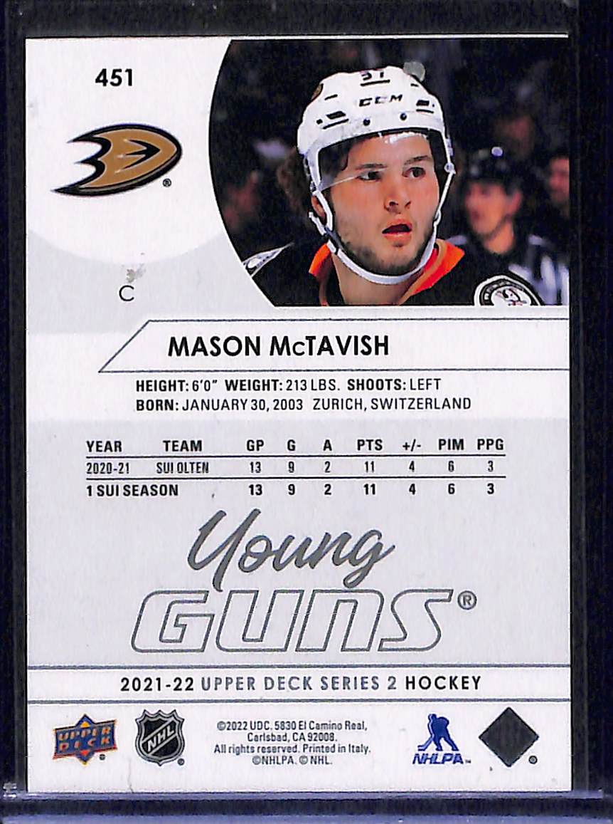 2022 2021-22 Upper Deck Series 2 Mason McTavish #451 Young Gun