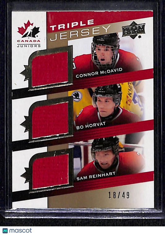 2014 Upper Deck Canada Juniors Sam Reinhart Connor McDavid Bo Horvat #TCT-MHR Triple Jersey Triple Jersey 18/49