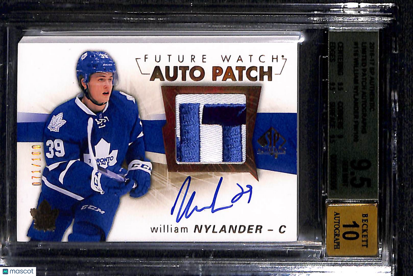 2016 SP Authentic Limited Patch Autographs William Nylander FW #116 /100 BGS 9.5 Auto 10