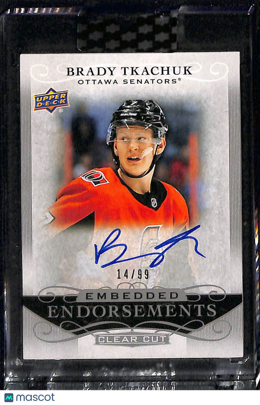 2019-20 Upper Deck Clear Cut Brady Tkachuk #EE-BT Embedded Endorsements 14/99 Embedded Endorsements