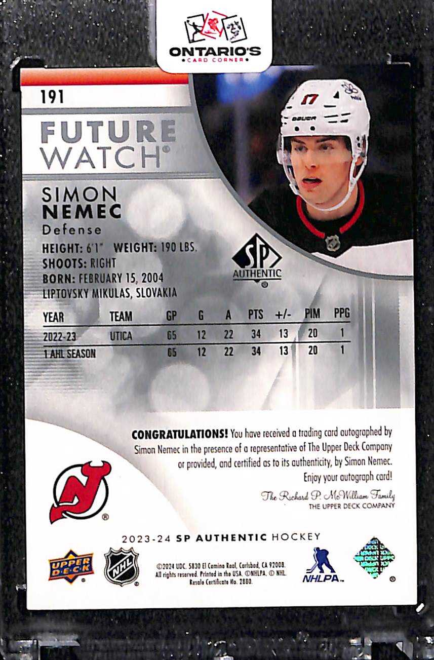 2022 Upper Deck SP Authentic Future Watch Simon Nemec #191 702/999