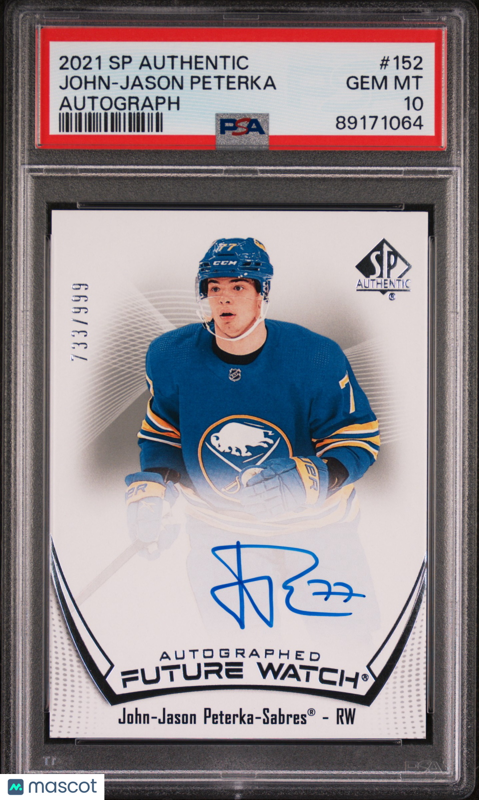 2021 SP Authentic John-Jason Peterka #152 Autograph 733/999 PSA 10