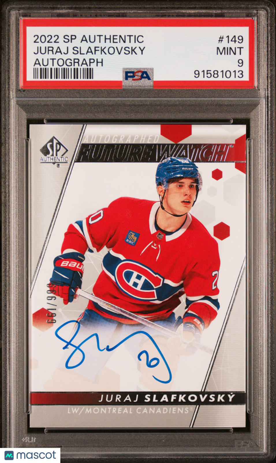 2022 SP Authentic Juraj Slafkovsky #149 Autograph 661/999 PSA 9