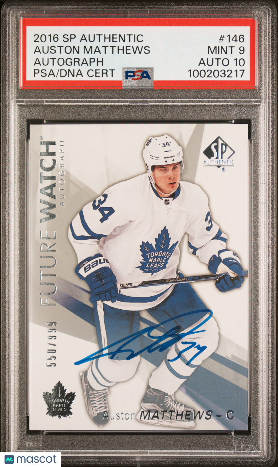 2016 SP Authentic Auston Matthews #146 Autograph PSA 9 Auto 10