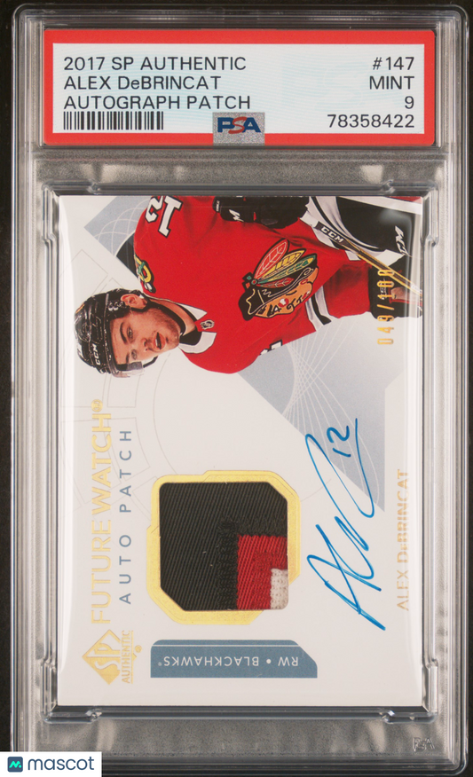 2017 SP Authentic Alex Debrincat #147 Autograph Patch 049/100 PSA 9