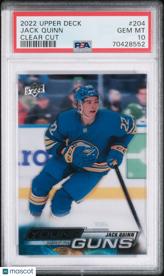 2022 Upper Deck Jack Quinn #204 Clear Cut PSA 10
