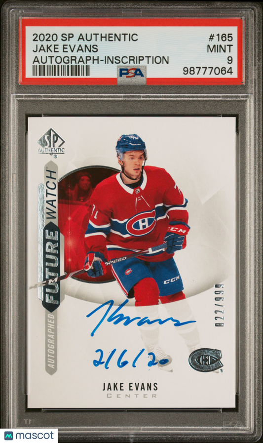 2020 SP Authentic Jake Evans #165 Autograph Inscription PSA 9