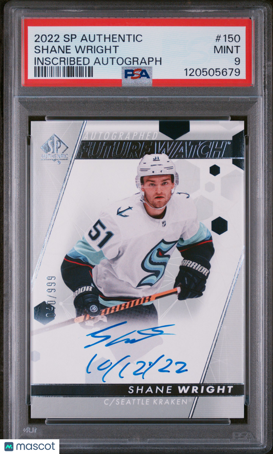 2022 SP Authentic Shane Wright #150 Inscribed Autograph PSA 9