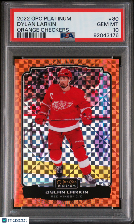 2022 O-Pee-Chee Platinum Dylan Larkin #80 Orange Checkers PSA 10