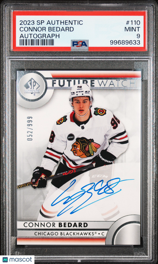 2023 SP Authentic Connor Bedard #110 Autograph 052/999 PSA 9