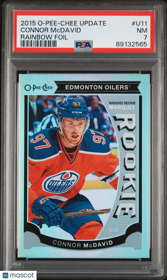 2015 O-Pee-Chee Update Connor McDavid #U11 Rainbow Foil PSA 7