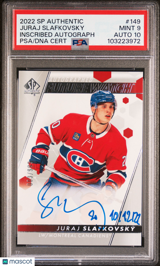 2022 SP Authentic Juraj Slafkovsky #149 Inscribed Autograph PSA 9 Auto 10