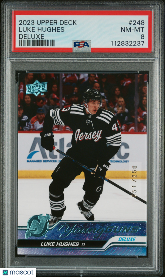 2023 Upper Deck Luke Hughes #248 Deluxe 51/250 PSA 8