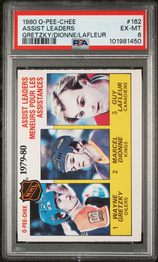 1980 O-Pee-Chee Marcel Dionne Guy Lafleur Wayne Gretzky #162 PSA 6